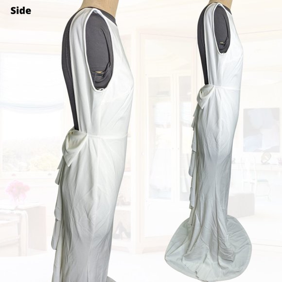 [NWT] Backless, Sleeveless, Accent Bow w/ Ruffles Mermaid Wedding Gown size L - Picture 4 of 6